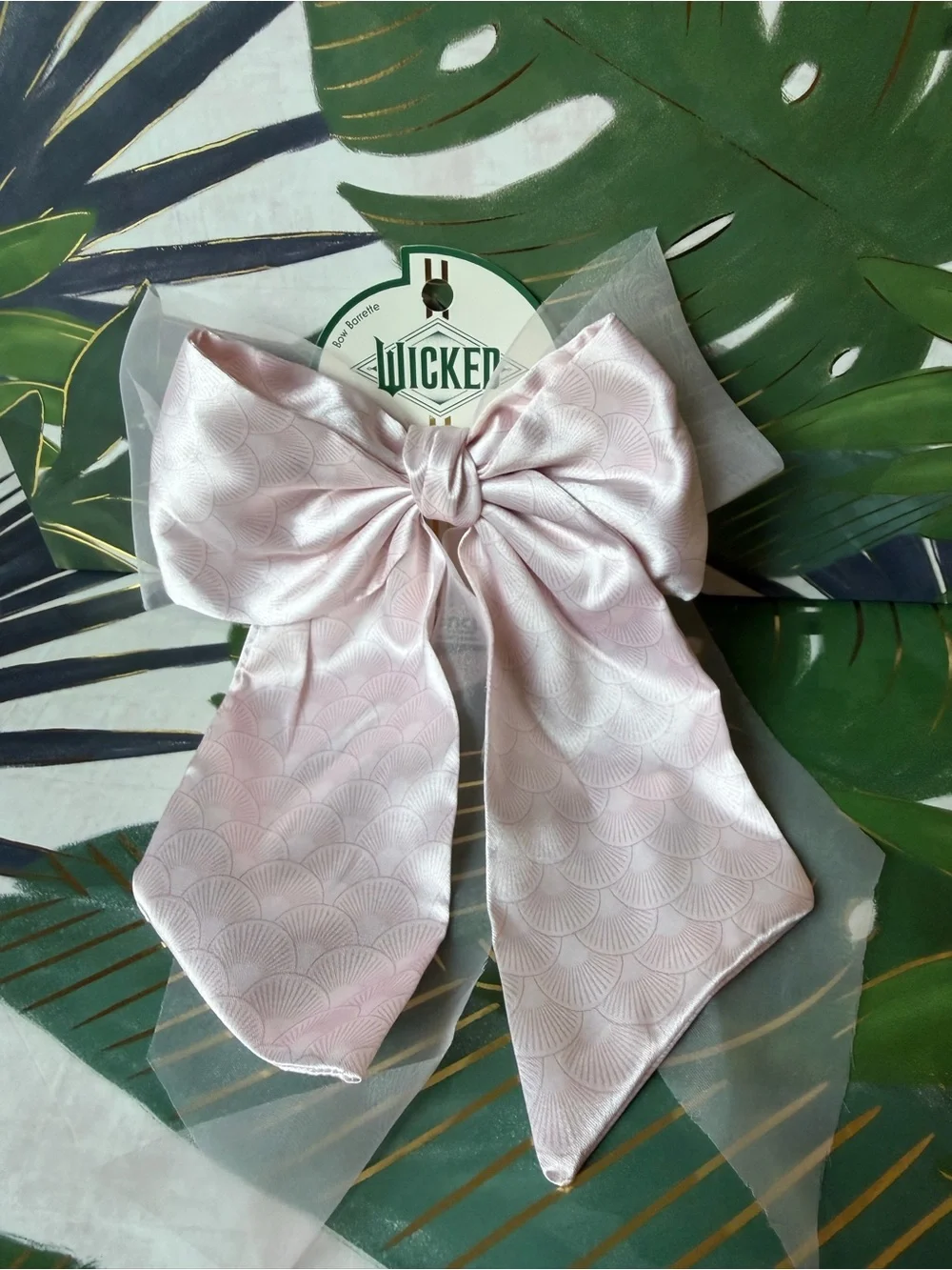 Scünci Wicked Glinda Pink Satin Tulle Bow Barrette Hair Clip NWT